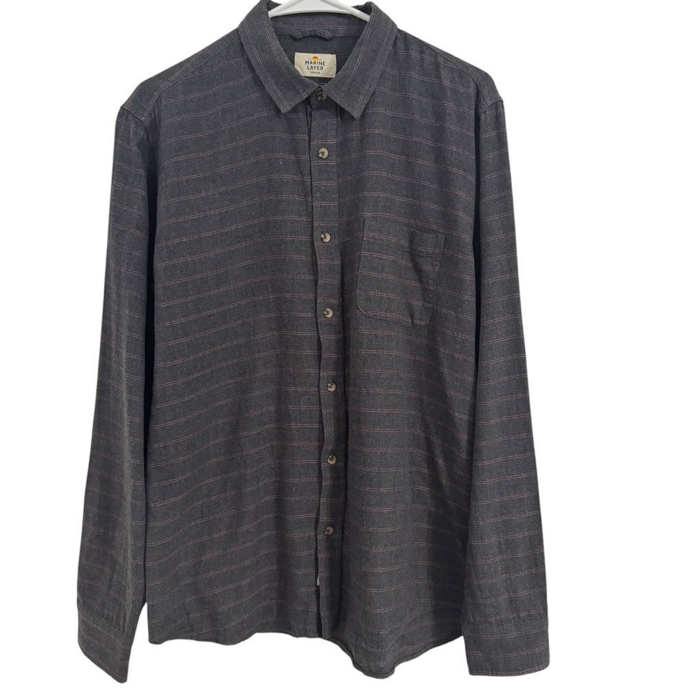 Marine Layer Men's MEDIUM Lightweight Striped Gray Blue Button Down Shirt Cotton